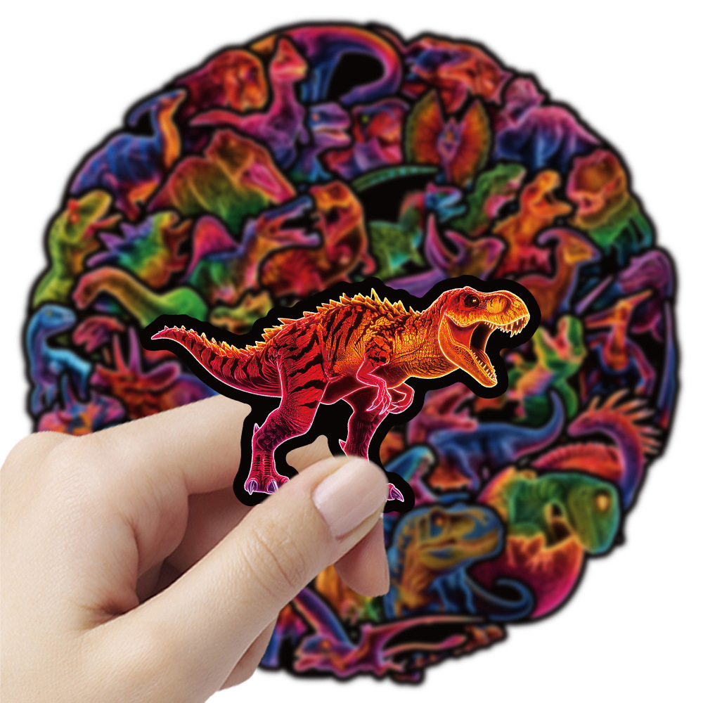 Phone Accessories For Your Car - Autocollants dinosaures néon de dessin animé,