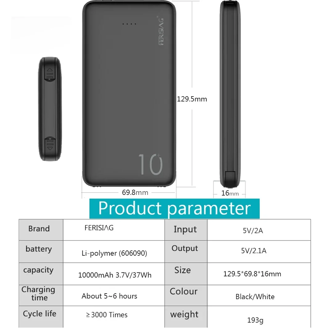 FERISING 3IN1 10000mAh batteri - Power Bank Slim avis et prix