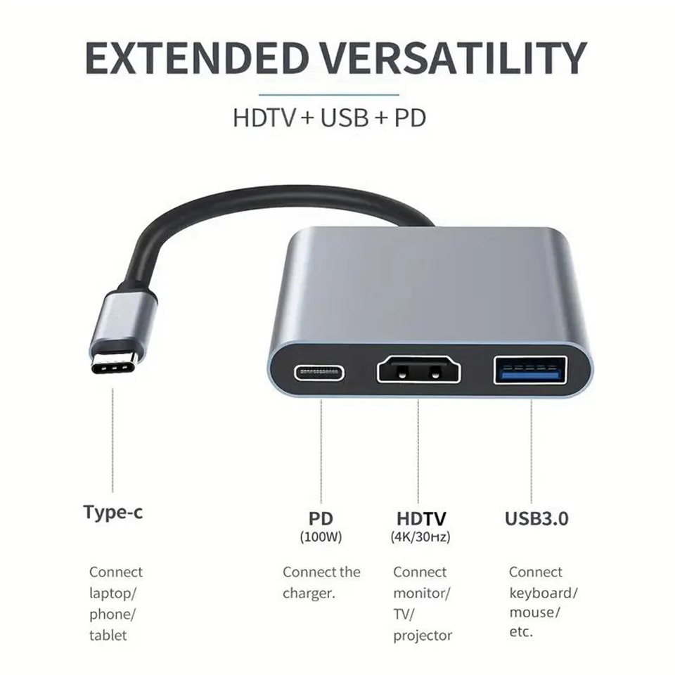 Hub USB Type-C 3 en 1, mâle ve - Hdmi Phone Adapter avis et prix